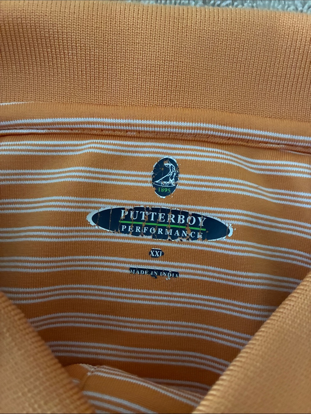 Men's XXL Putterboy Striped Orange Polo with Subtle Logo - Picture 4 of 4